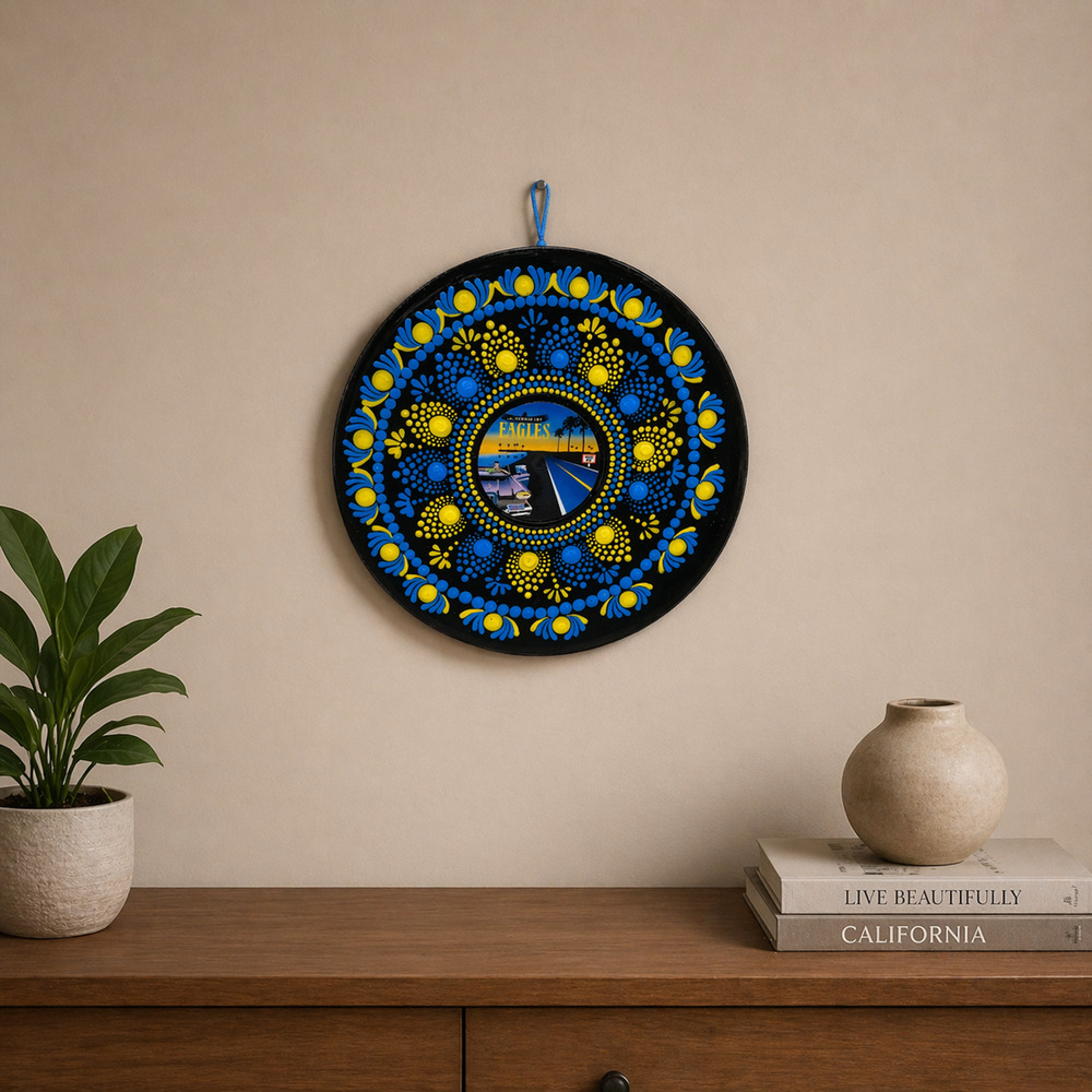 Hand Painted Eagles Vinyl Record Art Mandala Dot – Classic Rock Wall Decor